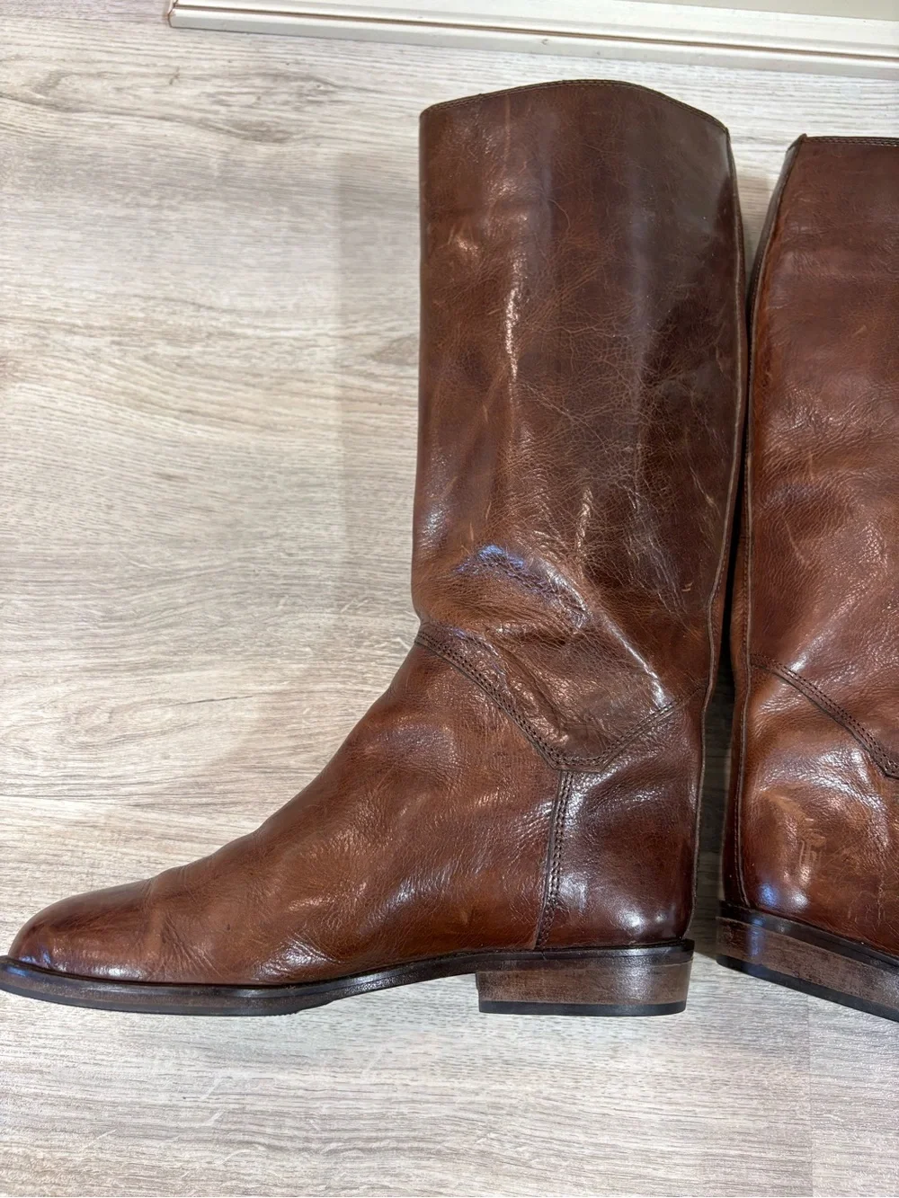 Joan David Boots Womens 37 6.5 Hand Made In Italy Leather Brown Riding Pull On
